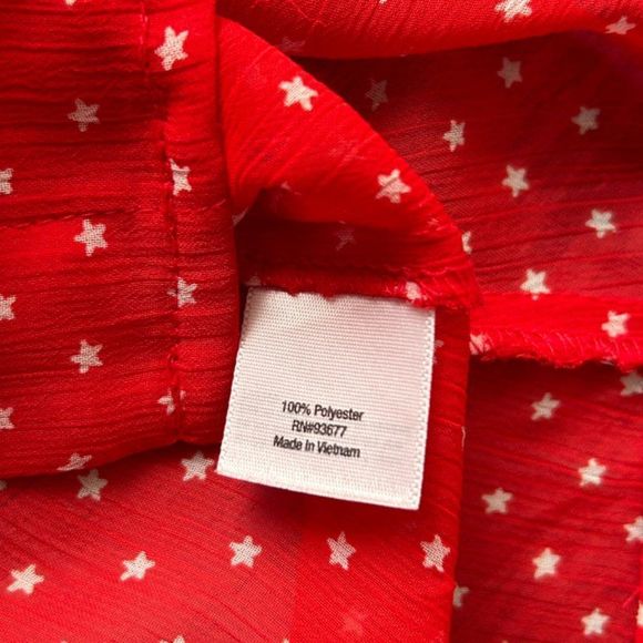 ANA Red Star Print Sheer Blouse Size Small - Picture 8 of 11